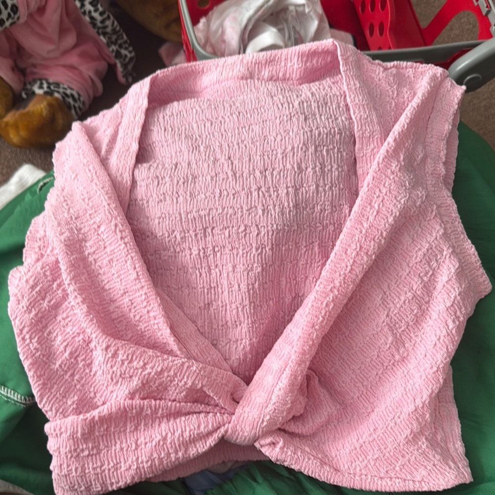 Pink Textured Wrap Top
